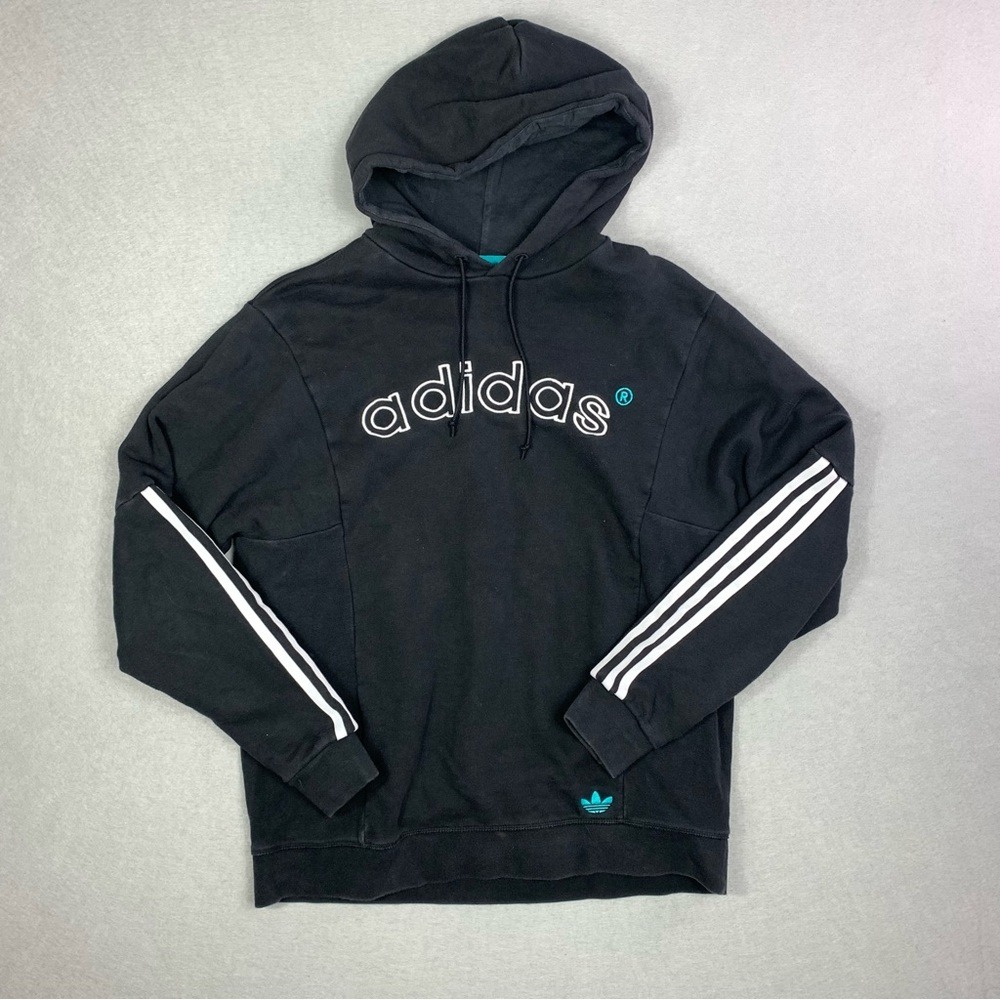 Adidas Hoodie Men's Medium Archive Arch Logo Black Sweater Casual Streetwear